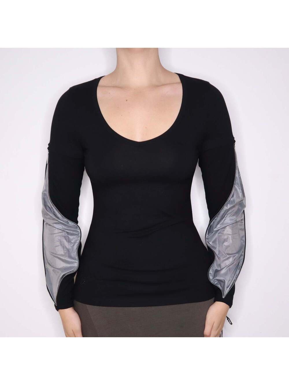 Y2K COP COPINE Black Balloon Sleeve Top (M)